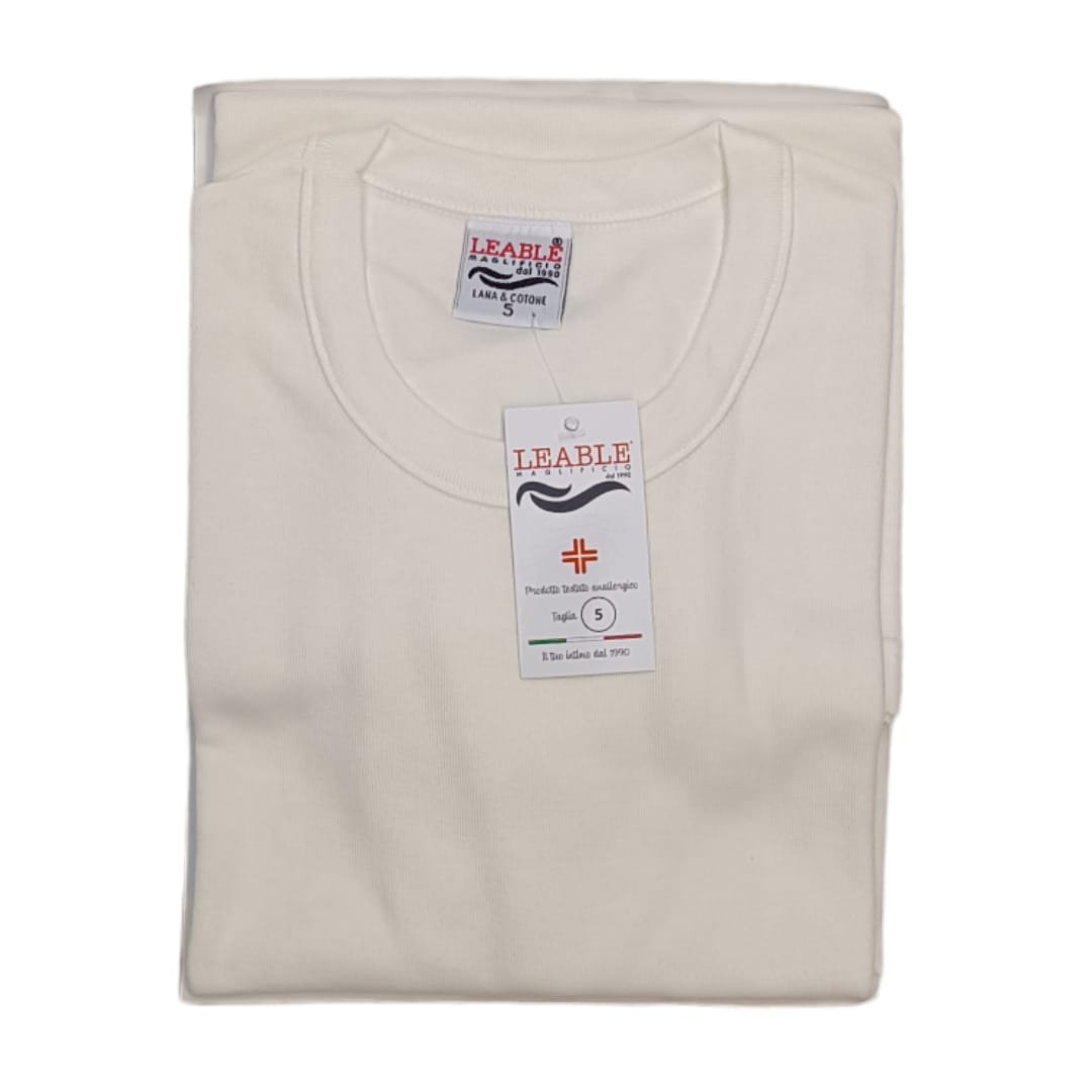 t-shirt girocollo uomo leable lana e cotone